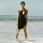 Sexy Hollow Out Cutout-out Halter Dress Women Summer Seaside Beach Backless Slit Slim Fit Niche Sexy Dress Bella Mia
