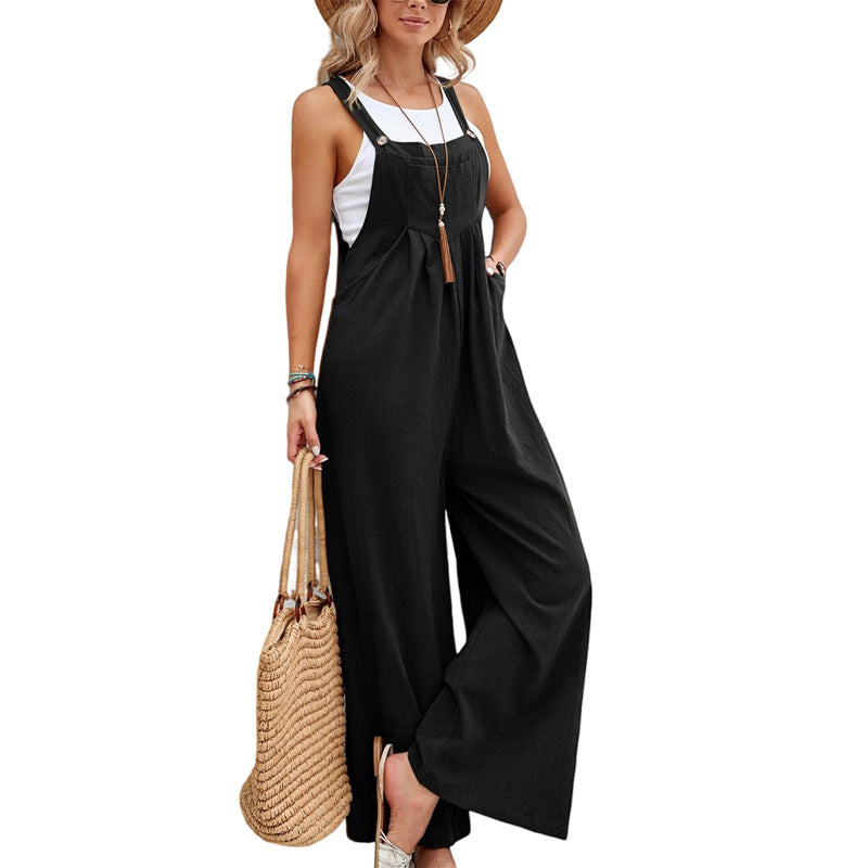 Women Clothing Popular Solid Color Casual Suspender Trousers Bella Mia