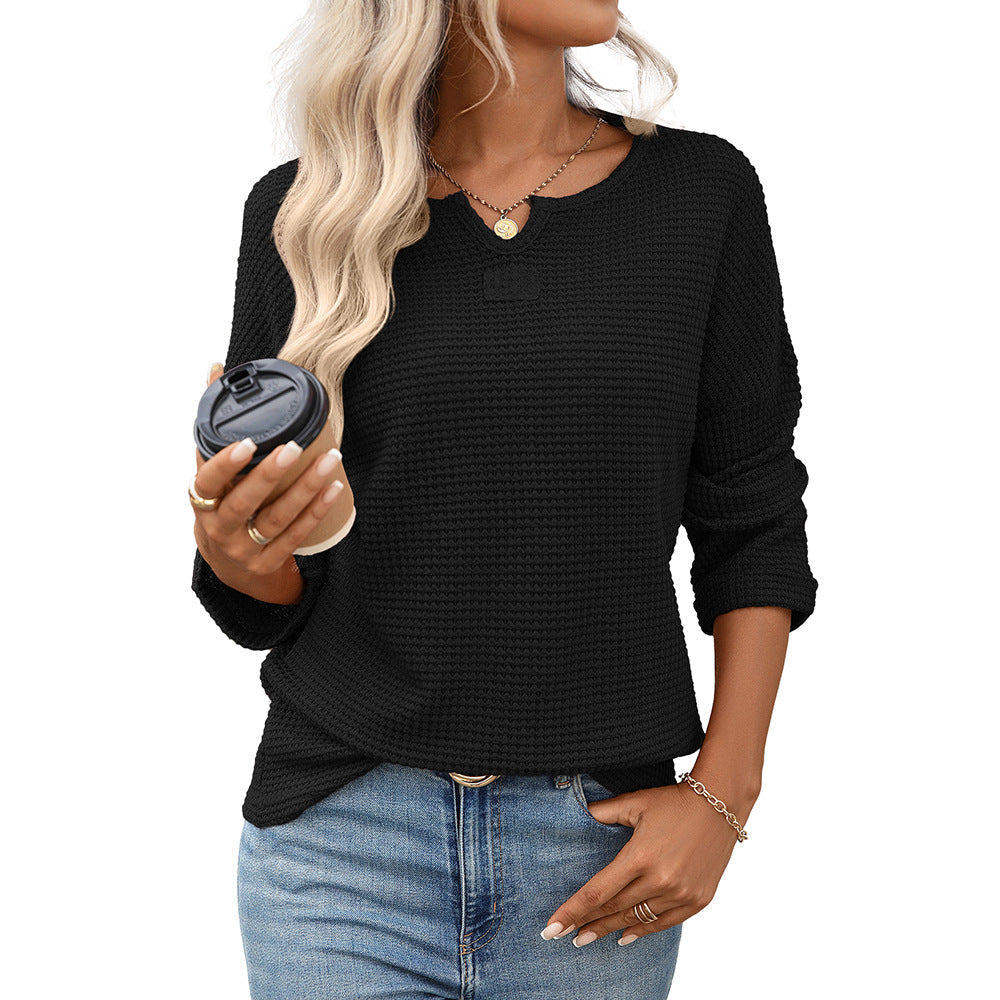 Women Clothing Season Autumn Striped Waffle Knitted Top T shirt Women Bella Mia