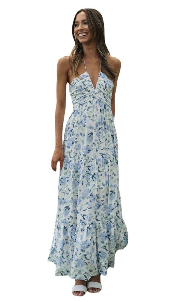 Women V neck Brace Maxi Dress Elegant Shoulder Baring Sleeveless Sling Bella Mia