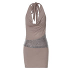 Women Clothing Spring Sexy Backless Hollow Out Cutout out Stitching Halter Dress Bella Mia