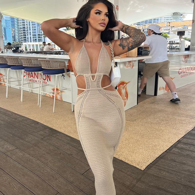 Sexy Pure Want to Hang Neck Wrapped Chest Hollow Out Stitching Lace up Dress for Women Bella Mia