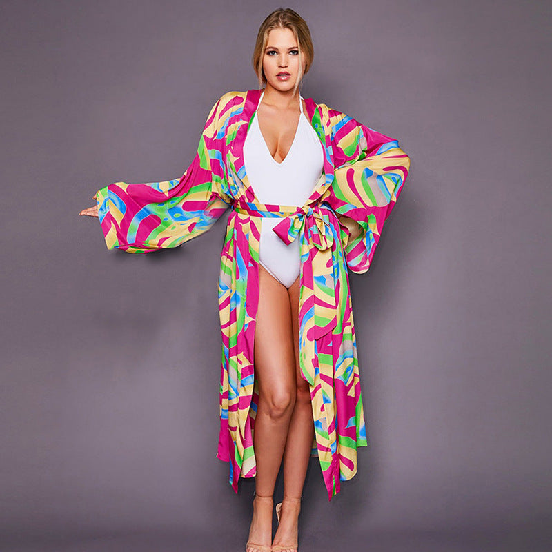 Leopard Print Long Cardigan Loose Beach Sun Protection Coat Beach Cover Up Swimsuit Outwear Women Bella Mia