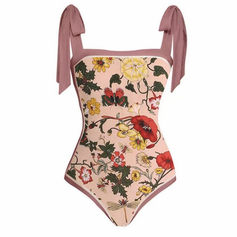 Double Sided Swimsuit Printed Conservative Cover Belly Sheath Dress Two Piece Swimsuit Bella Mia