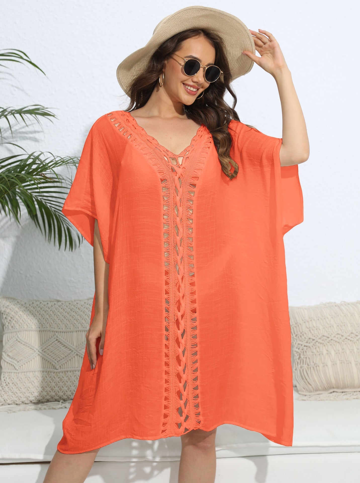 Women Blouse Women Clothing Crochet Stitching Loose Dress Beach Bikini Cover up Bella Mia