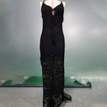 Summer Beach Dress Women Solid Color Spaghetti Straps Knitted Hollow Out Cinched Tassel Midi Dress Swimsuit Blouse Crochet hook Bella Mia