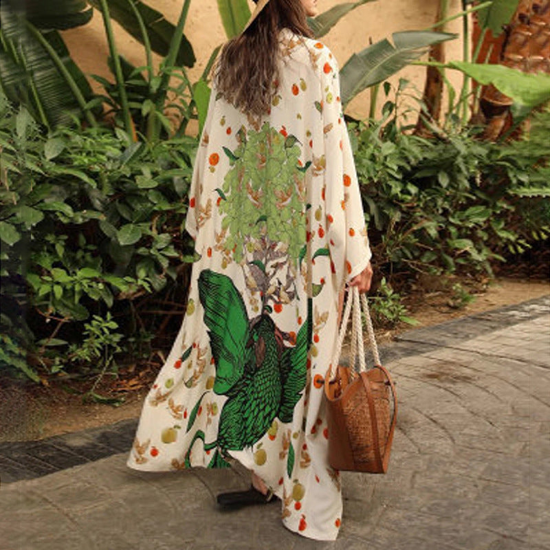 Polyester Printed Long Sun Protection Cardigan Women Swimsuit Outer Beach Cover Up Women's Vacation Beach Coat Bella Mia