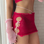 Summer Sexy Pearl Decoration Wrapped Chest Lace up Cutout Hip Skirt Knitting Suit Women Bella Mia