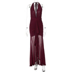 Summer Mesh Stitching Elegant Dress Maxi Dress V neck Halter Backless Sexy Dress Women Bella Mia