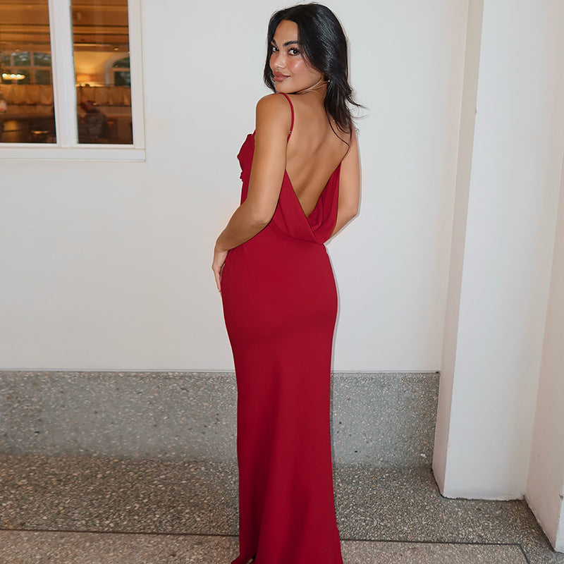 Women Clothing Summer Arrival Sexy Backless Spaghetti Straps Maxi Dress Solid Color Slim Fit Dress Women Bella Mia