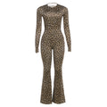 Spring Women Clothes Personality round Neck High Waist Slim Fit Backless Leopard Print Long Sleeve Jumpsuit Women Bella Mia