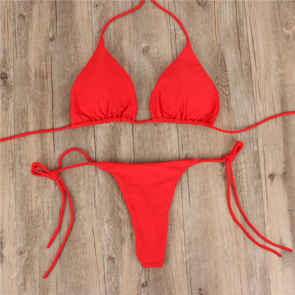 Sexy Sling Halter Bikini Women High Waist Strap Solid Color Split Swimsuit Bikini Bella Mia