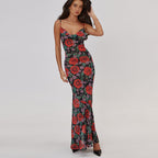 Spring Fashionable Sexy V neck Elegant All Match Slim Fit Long Printed Cami Dress for Women Bella Mia