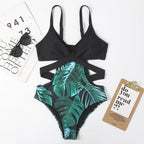 One-Piece Leaf-Shaped Floral Color Matching Women Swimsuit Lace-up Sexy Triangle Bikini Bella Mia