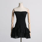 Spring Sexy Sexy Elastic Waist Tube Top Embroidered Ruffled Short Dress for Women Bella Mia
