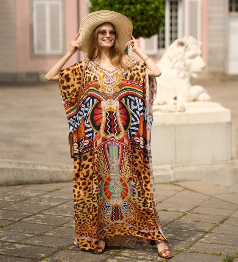 Rayon Positioning Printing Beach Cover up Loose Vacation Dress Beach Cover Up Colors Bella Mia