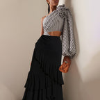 Sexy One Piece Swimsuit Women Pleated Ruffled Striped Swimsuit Bikini Mesh Maxi Dress Bella Mia
