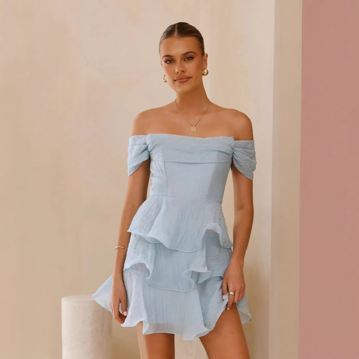 Summer Sexy Tube Top Backless Solid Color Tiered Dress Bella Mia