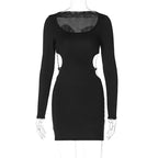 Women Clothing Spring Solid Color Sexy Waist Hollow Out Cutout out Lace up Slimming Slim Dress Bella Mia