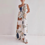 Spring Summer Oblique Shoulder Printed Pocket Dress Casual Loose Vacation Dress Bella Mia