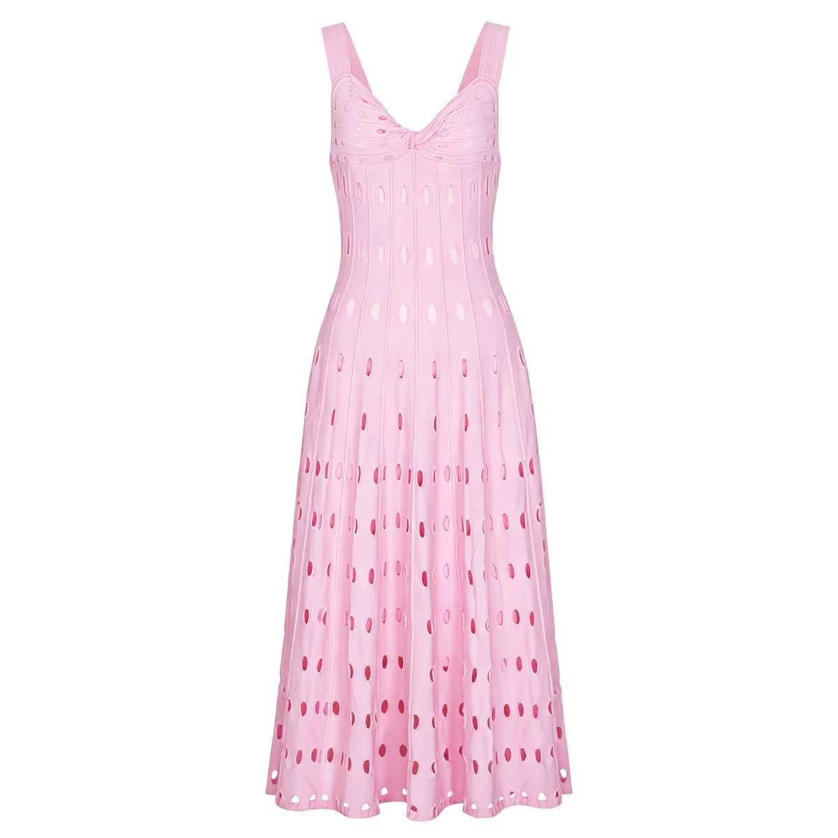Summer Sleeveless V neck Knitted All Matching Slim Fit Figure Flattering Sleeveless Sling Mid Length Dress