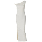 Women Clothing Summer Sexy Oblique Shoulder Slim Fit Slit Dress Women Bella Mia