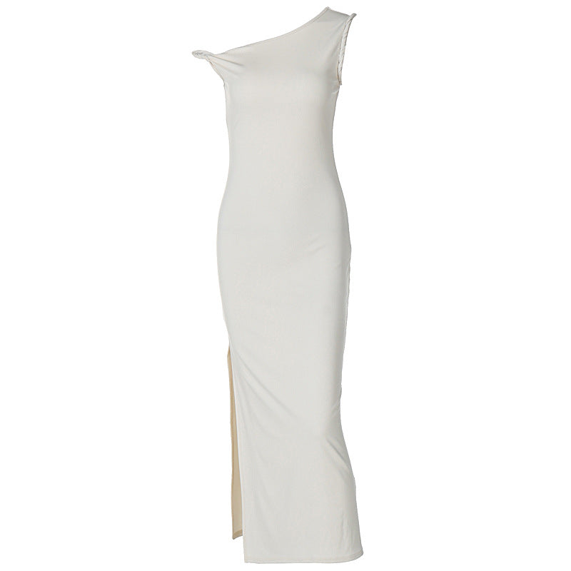 Women Clothing Summer Sexy Oblique Shoulder Slim Fit Slit Dress Women Bella Mia