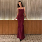 Women Clothing Spring Summer Sexy Mesh Solid Color See through Slim Halter Lace up Dress Bella Mia