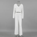 Autumn Winter White Knitted Fabric Jacquard Home Wear Long Sleeves Cropped Trousers Two Piece Soft Pajamas Bella Mia