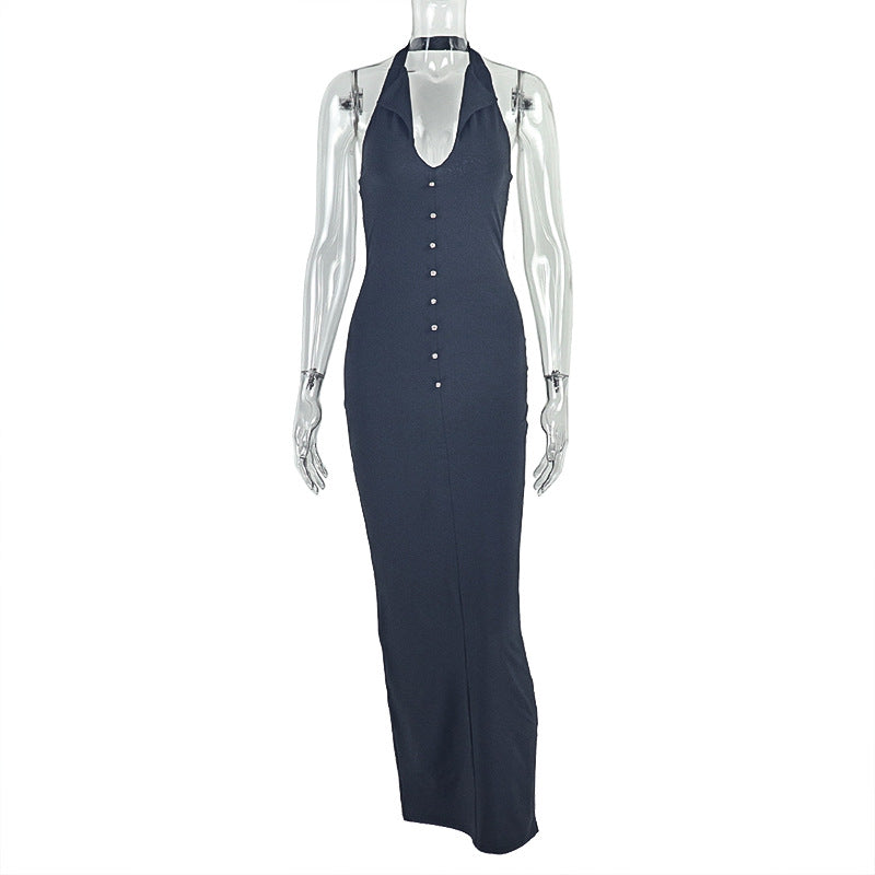Sexy Backless Slim Fit One Step Hip Dress V neck Length Dress Women Clothing Bella Mia
