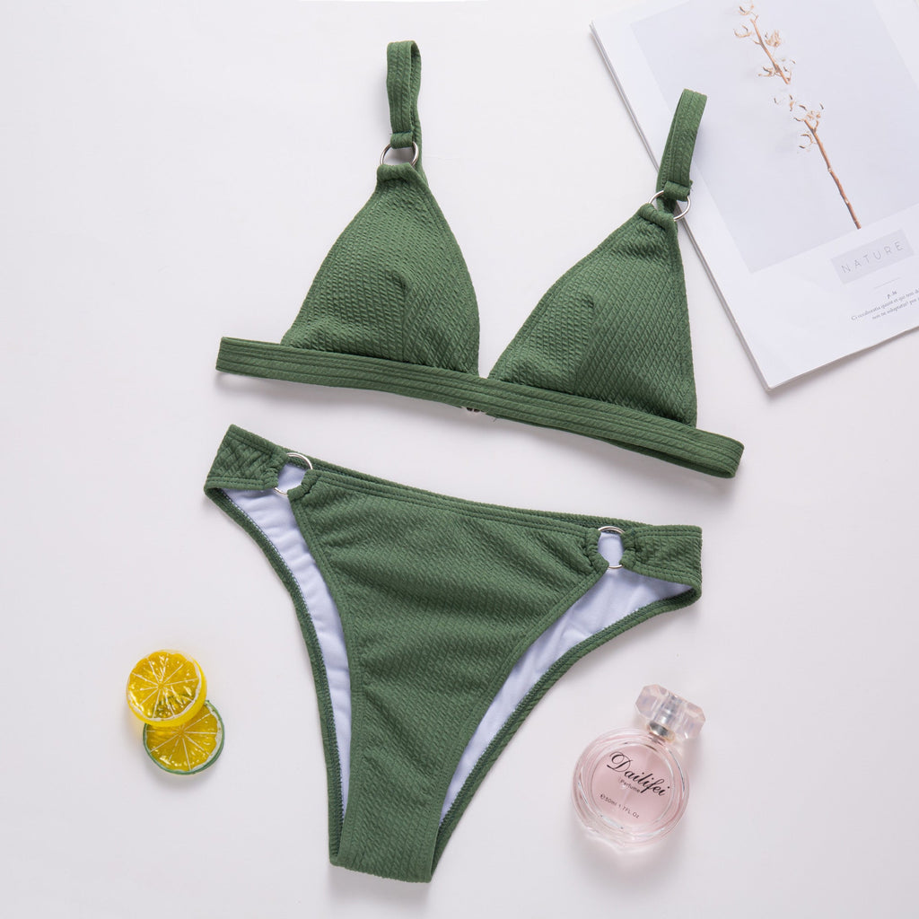 Women Swimwear Solid Color Sexy Bikini Triangle Strap Backless Split Swimsuit Bella Mia