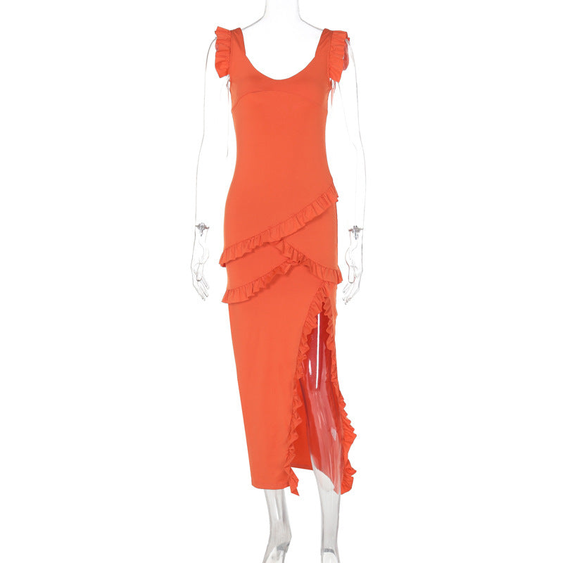 Summer Dress U Collar Wooden Ear Slim Fit Backless Dress Women Bella Mia