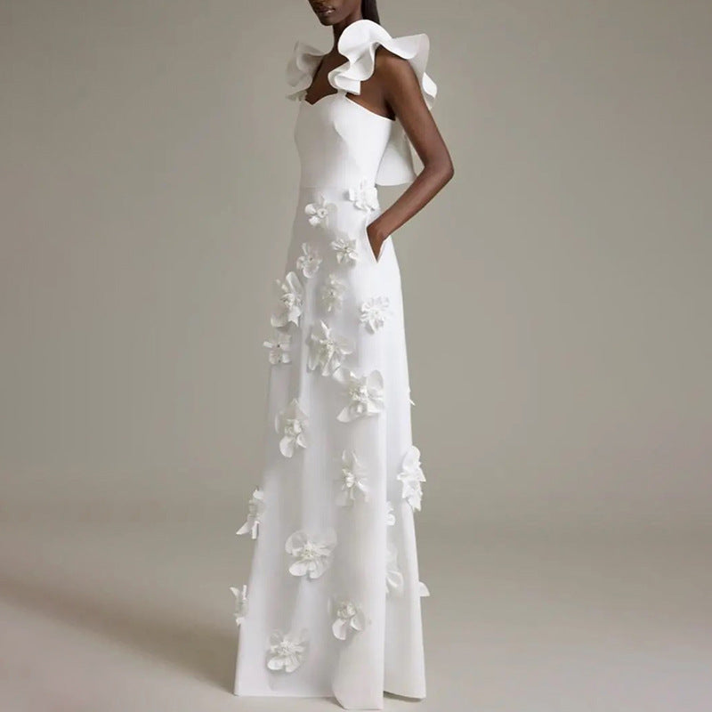 High Grade Stitching Floral Summer White Slim Fit Slim Backless Dress Women Bella Mia