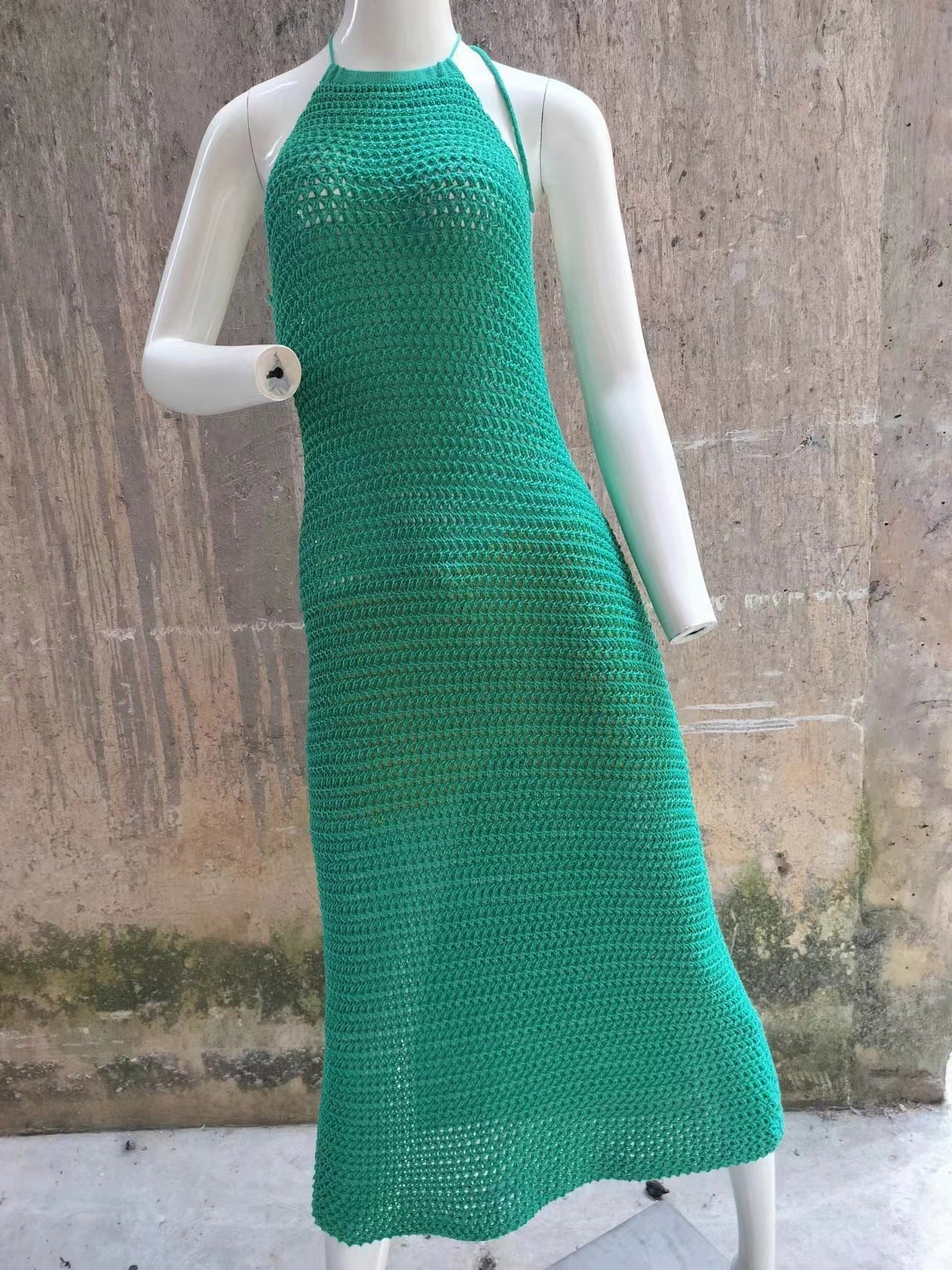 Halter Backless Maxi Dress Knitted Sleeveless Beach Bohemian Long Hollow Out Cutout Dress Women Bella Mia
