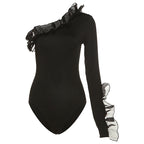 Autumn Winter Women Clothing Mesh Flying Shoulder Sleeve Slim Sheath Bodysuit T shirt for Women Bella Mia