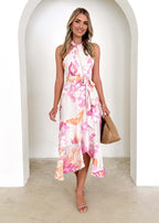 Spring Summer Women Clothing Printing Sexy Suspenders Dress Mid Length Women Bella Mia