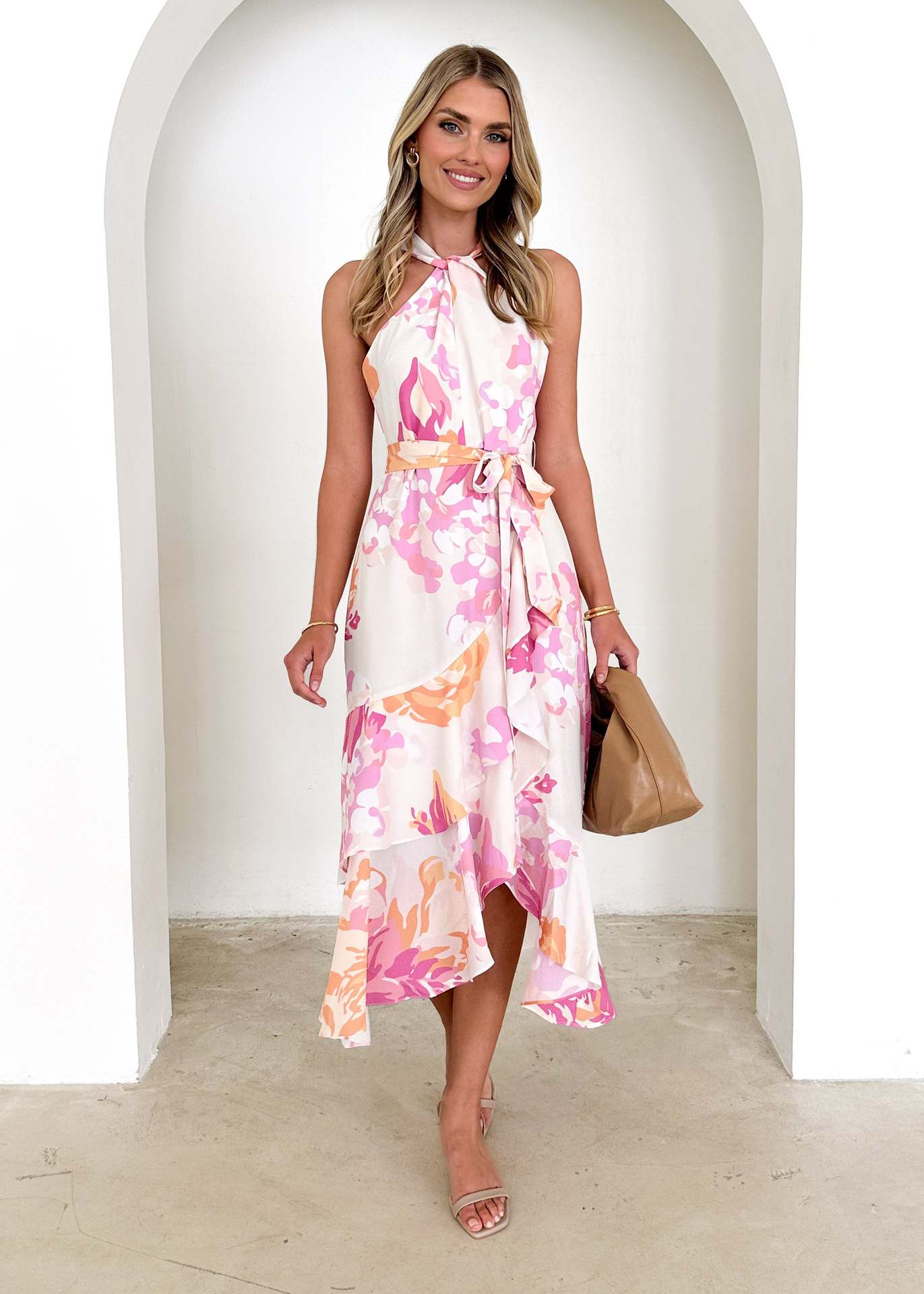 Spring Summer Women Clothing Printing Sexy Suspenders Dress Mid Length Women Bella Mia