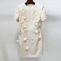 Spring Summer Star Heavy Industry Three Dimensional Floral Beaded Short Sleeve Dress