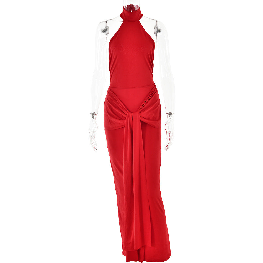 Spring round Neck Tied Dress Women Sexy Backless Tight Dress Bella Mia