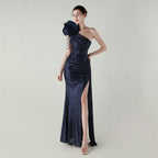 Craft Floral Beaded One Shoulder Diagonal Collar Fishtail Evening Dress Dinner Wedding Awards Ceremony Social Dress Bella Mia