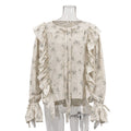 French Design Ruffled Tied Printed Shirt Women Arrival round Neck Flared Sleeves All Match Office Top Bella Mia