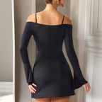Autumn Winter Women Sexy off Neck Strap Dress High Waist Slim Design Short Dress Bella Mia
