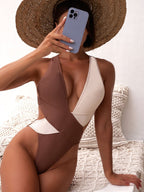New One-Piece Swimsuit Stitching Bikini Swimsuit Women Criss Cross Swimsuit Color Matching Bikini Bella Mia