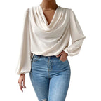Long Sleeved Shirt Loose Draped V neck Top T shirt Women Clothing Bella Mia