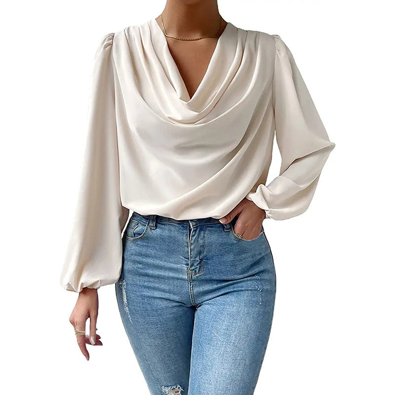 Long Sleeved Shirt Loose Draped V neck Top T shirt Women Clothing Bella Mia