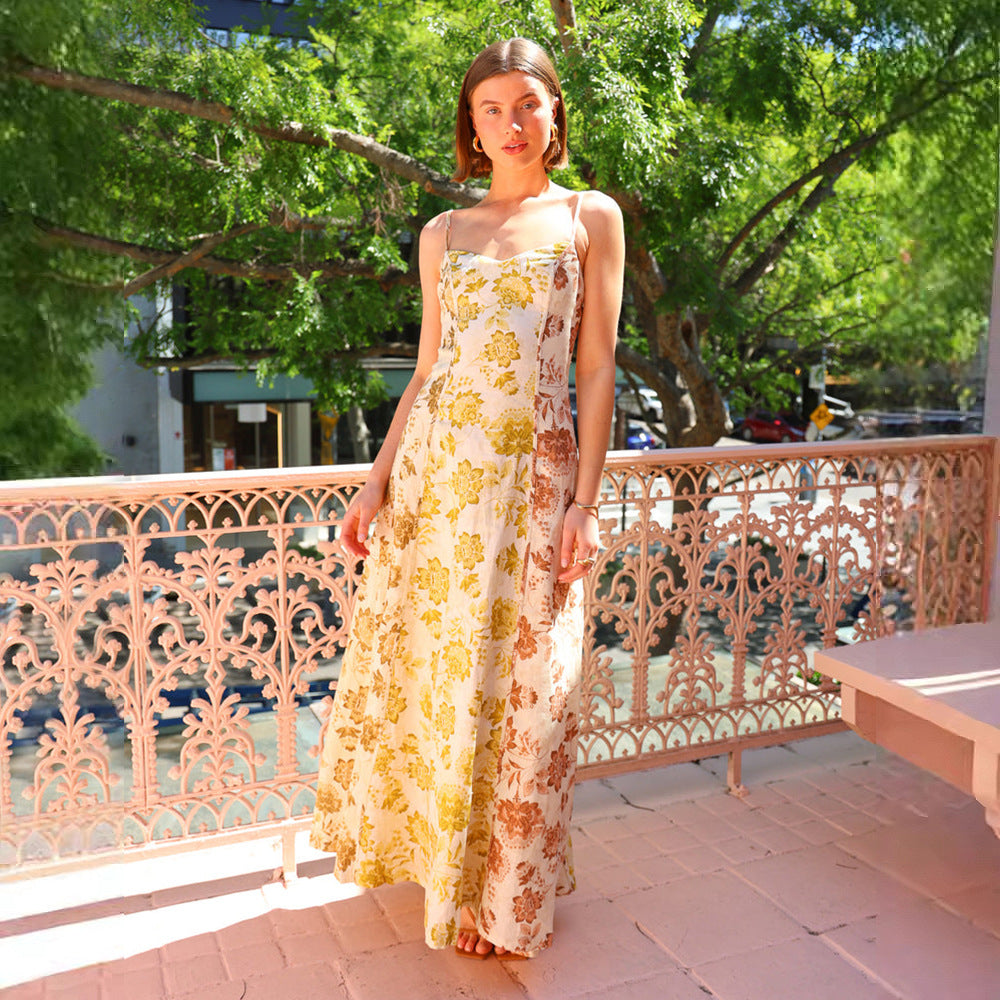 Casual Printing Sexy Backless Spaghetti Straps Large Swing Dress Bella Mia