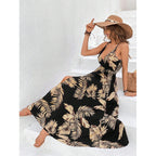 Real Shot Tropical Printing Thigh Fork Sling Dress Bella Mia