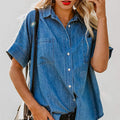 Spring Summer Short Sleeve Straight Leg Denim Shirt Women Loose Top Women Bella Mia