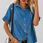 Spring Summer Short Sleeve Straight Leg Denim Shirt Women Loose Top Women Bella Mia