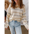 Women Casual Color Striped Pullover Long Sleeve Loose Sweater Bella Mia